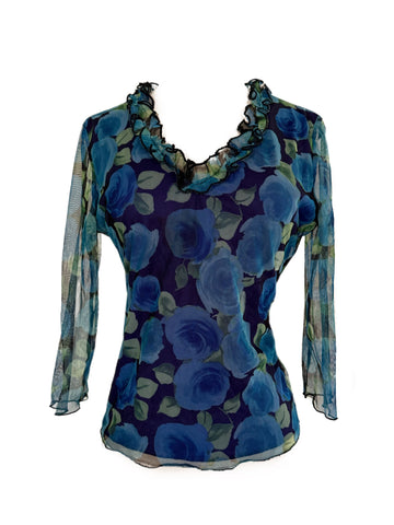 Vintage Floral Top w 3/4 Sleeves
