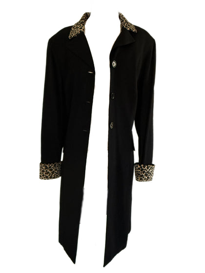 Vintage Leopard Fur Trim Long Coat